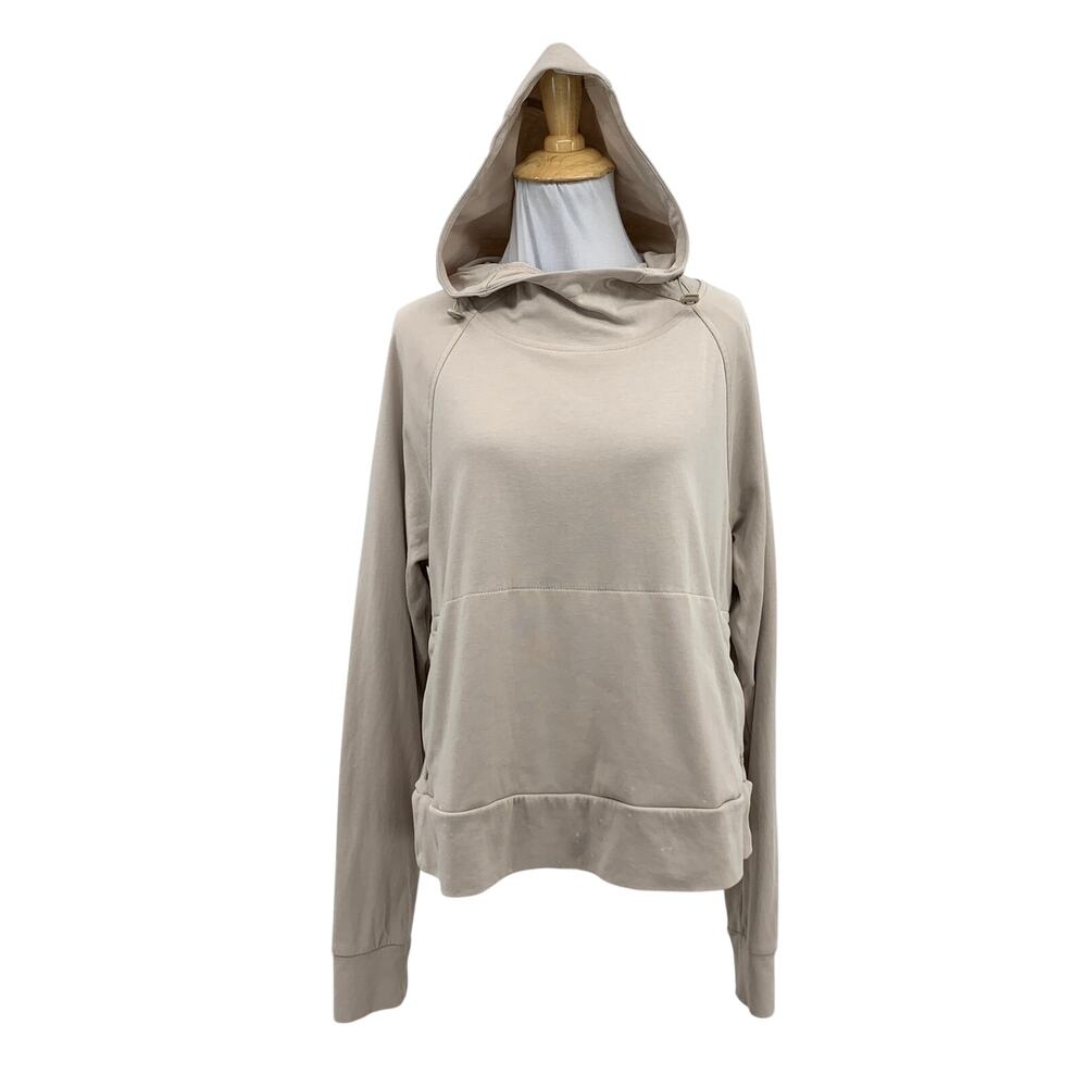 Swannies Hoodie Womens L Large Tan Pullover Zip Pockets Cowl Sweatshirt *READ